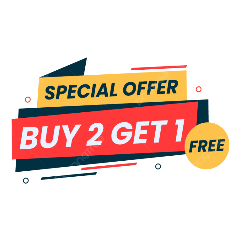 Buy 3 Get 1 Free, sale banner. Red badge, sticker, icon. Special offer ...